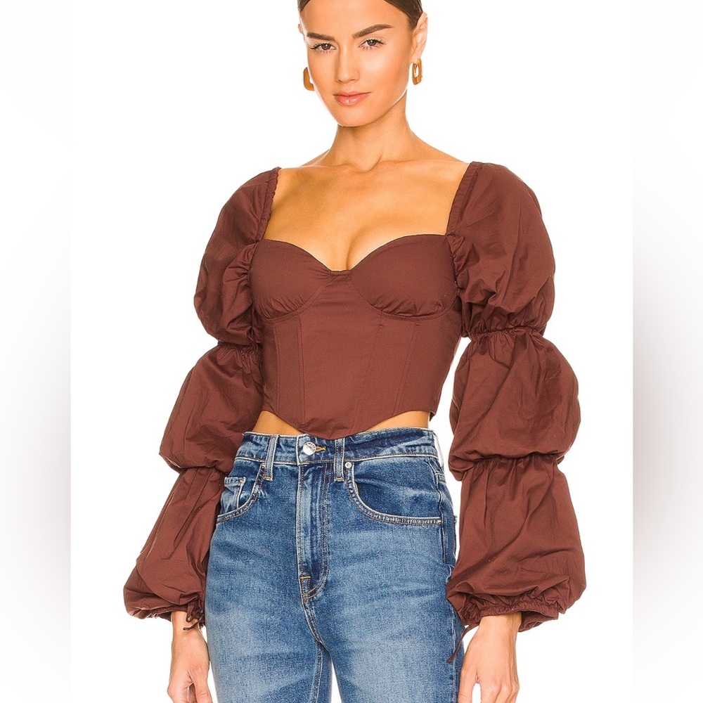 MAJORELLE tawny corset top in brown
